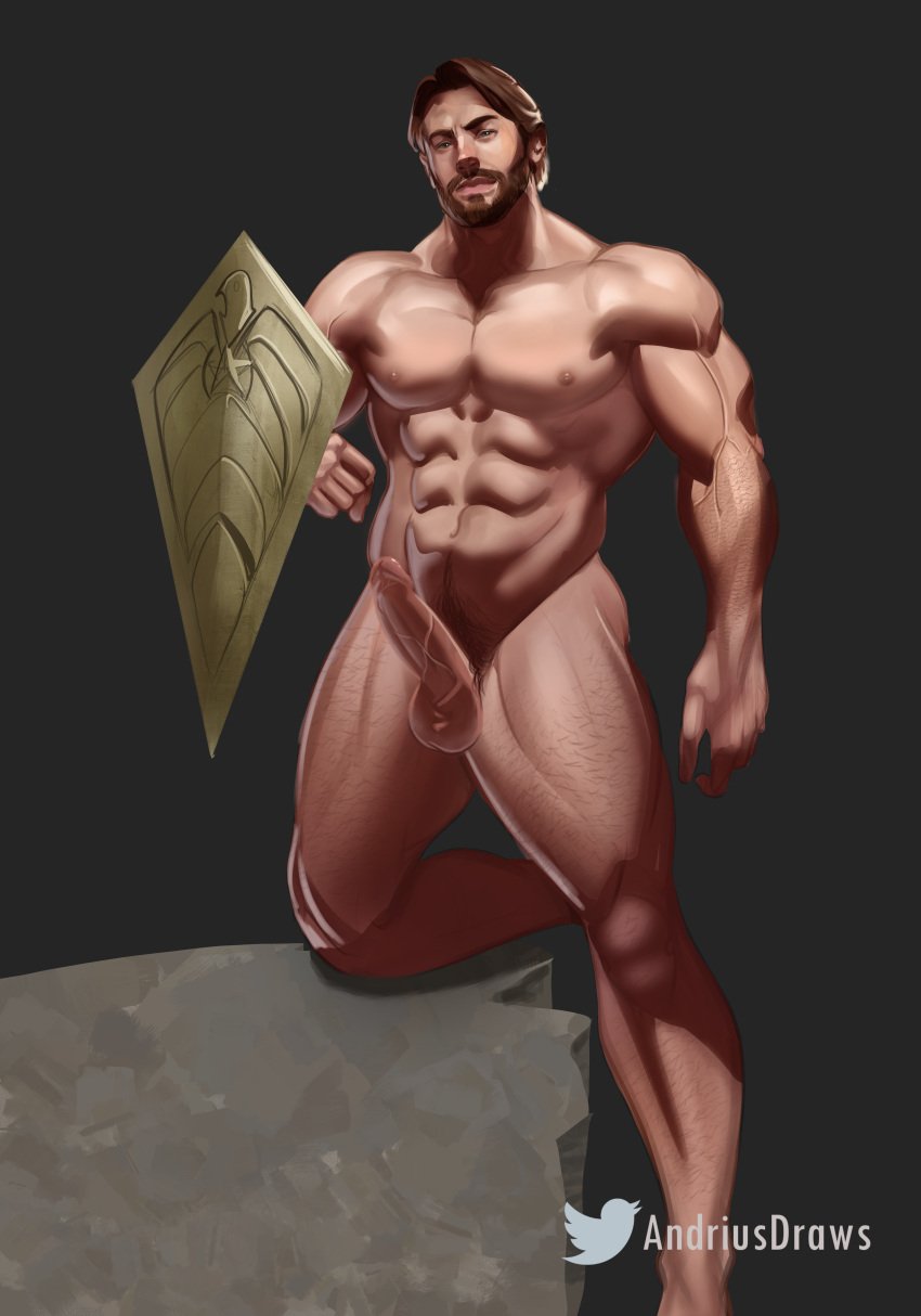 1boy 1male abs andriusdraws balls bara beard biceps completely_nude erection facial_hair gay hairy hard_on hi_res highres jensen_ackles male male_focus male_only male_pubic_hair muscles muscular muscular_arms muscular_male nipples nude penis soldier_boy solo solo_male the_boys vein veiny_penis