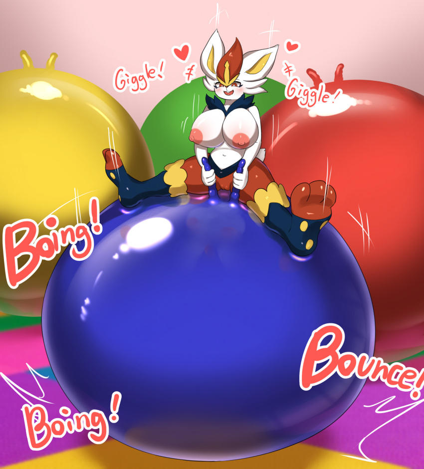 1girls big_breasts bouncing bouncy_ball bunny cinderace female kogebounce