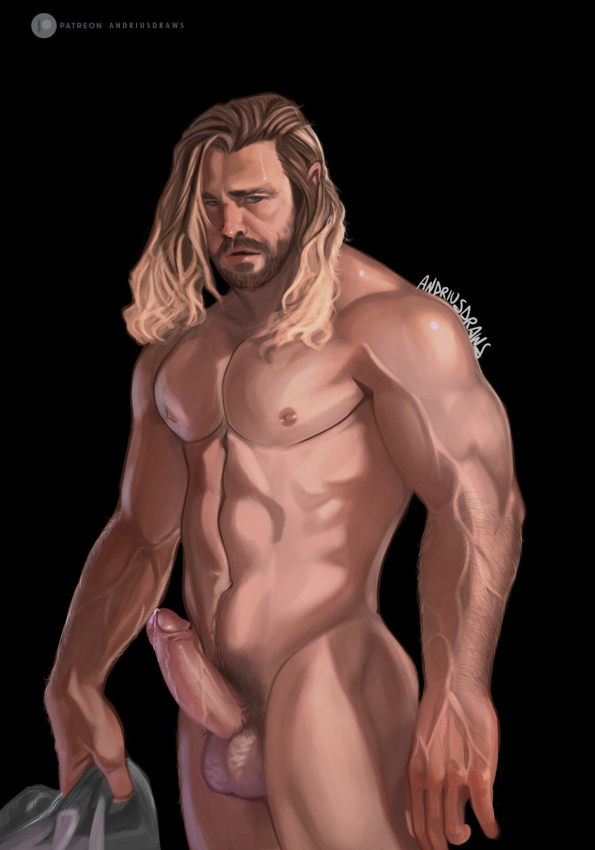 1boy 1male abs andriusdraws balls bara beard biceps big_balls big_penis blonde_hair chris_hemsworth completely_nude erection facial_hair gay hairy hairy_arms hard_on hi_res highres huge_cock long_hair looking_at_viewer male male_focus male_only male_pubic_hair marvel marvel_cinematic_universe muscles muscular muscular_arms muscular_male nipples nude penis precum precum_drip solo solo_male thor:_love_and_thunder thor_(marvel) thor_(series) vein veiny_penis