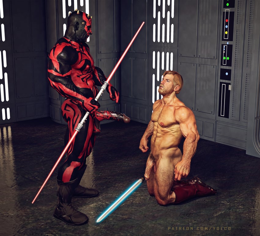 2boys abs balls bara beard biceps big_balls big_penis blonde_hair comic completely_nude darth_maul erection facial_hair flaccid flaccid_penis foreskin gay hairy hairy_chest hi_res highres huge_cock lightsaber_hilt male male/male male_focus male_only male_pubic_hair muscles muscular muscular_arms muscular_legs muscular_male muscular_thighs nipples nude obi-wan_kenobi partially_retracted_foreskin penis red-skinned_male solo solo_male star_wars the_phantom_menace vein veiny_penis yolco zabrak