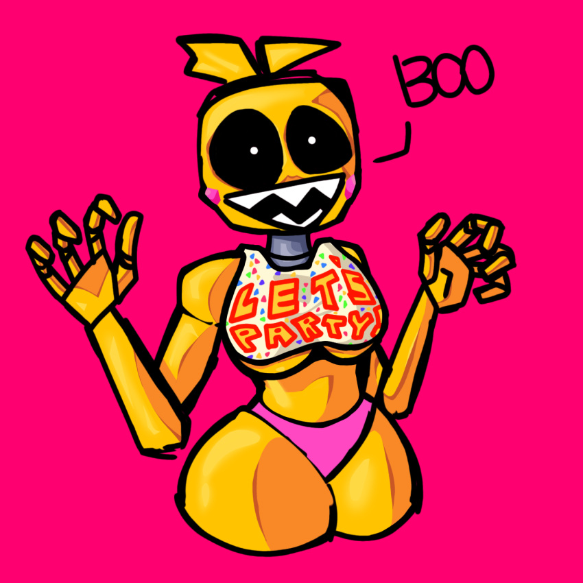 animatronic black_and_white_eyes breasts five_nights_at_freddy's no_face short_hair solo toy_chica_(fnaf) yellow_body