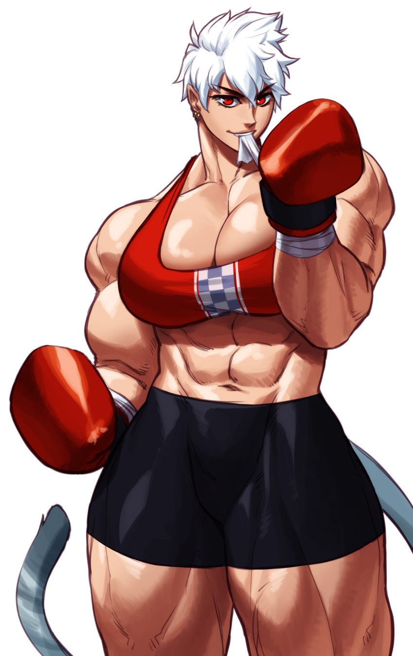 1girls abs biceps big_breasts boxing_gloves breasts cleavage dragon_ball female female_only kei_(subway_gorilla) light-skinned_female light_skin looking_at_viewer muscles muscular muscular_female muscular_thighs original original_character red_boxing_gloves red_eyes red_gloves saiyan short_hair shorts shounen_jump smiling smiling_at_viewer solo sotcho sportswear tagme tail tank_top very_high_resolution white_background white_hair