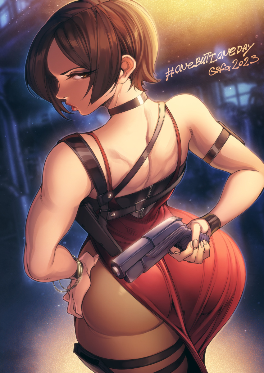 1girls ada_wong back_view bubble_ass bubble_butt female female_focus female_only gofa looking_at_viewer looking_back onebutt_oneday_2023 resident_evil resident_evil_4 resident_evil_4_remake solo solo_female solo_focus