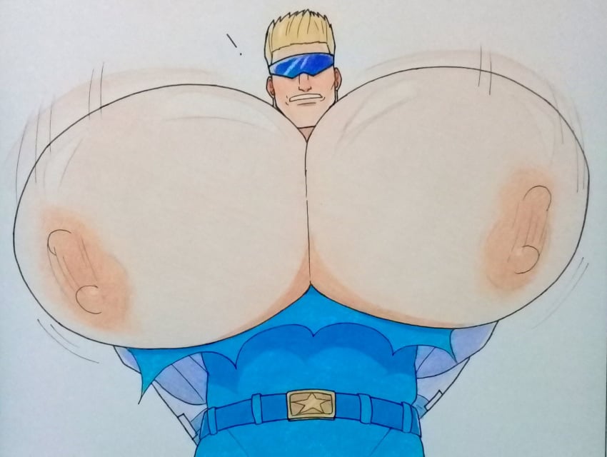 1boy big_chest big_pecs blonde_hair bouncing_pecs cnb2804 gay gigantic_pecs huge_chest huge_pecs hyper hyper_muscles male male_only pecs_bigger_than_head pecs_bursting_clothes pecs_bursting_out solo solo_male sunvisor visor