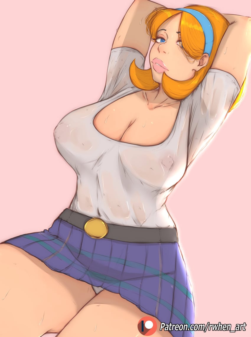 1girls areolae blue_eyes breasts cartoon_network dexter's_laboratory female female_only hair_ornament hairband human light-skinned_female light_skin lisa_the_babysitter nipples nipples_visible_through_clothing orange_hair rwhen solo thighs