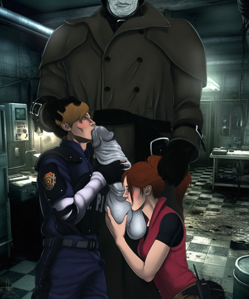 bisexual claire_redfield fellatio gay leon_scott_kennedy marukanitel mr_x resident_evil resident_evil_2