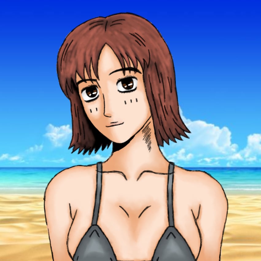 1girls beach bikini brown_eyes brown_hair initial_d kyoko_iwase solo tagme zenicdanilo