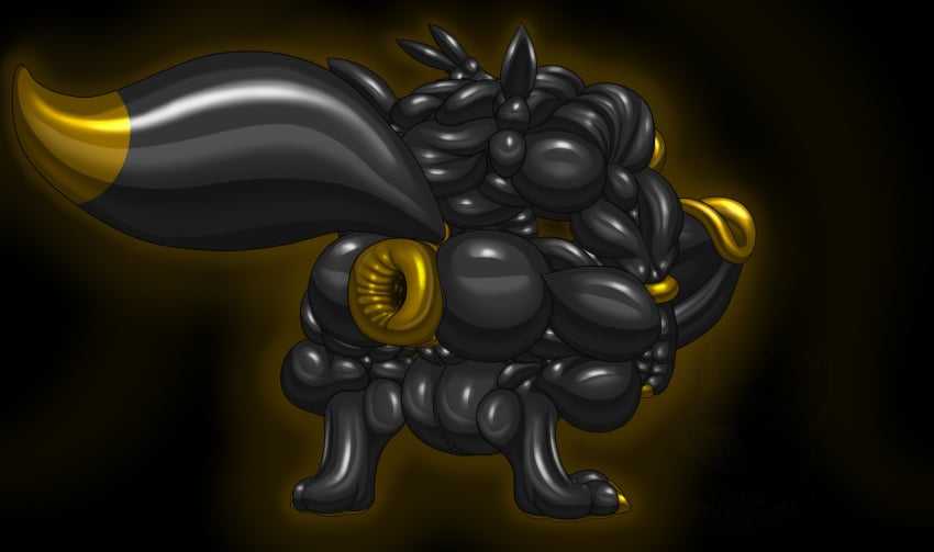 anthro anus balls bandai_namco big_anus big_balls big_penis black_background black_balls black_body black_ears black_tail claws crouching digimon digimon_(species) digital_drawing_(artwork) digital_media_(artwork) erection evilfoxyfull gaping gaping_anus genitals gold_claws gold_nipples gold_penis gold_tail_tip gynomorph hi_res huge_anus huge_cock humanoid_genitalia humanoid_penis hyper hyper_anus hyper_genitalia hyper_penis intersex muscular muscular_gynomorph muscular_intersex nude penis puffy_anus rear_view renamon simple_background solo tail watermark yellow_anus