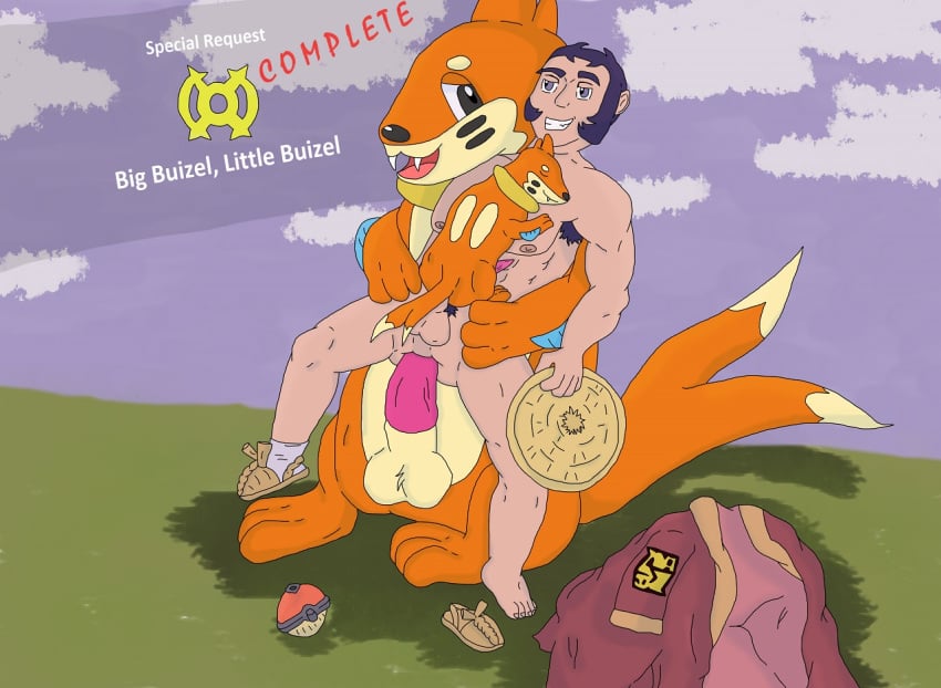 buizel human human_on_pokemon male male_only pokemon pokemon_(species) pokephilia profwolfang size_difference smile threesome