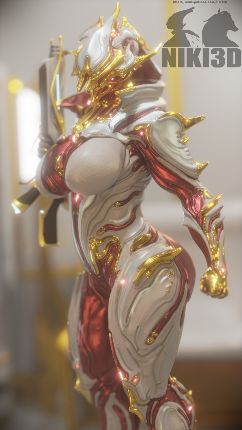 1girls 3d 3d_(artwork) ass breasts garuda_(warframe) garuda_prime_(warframe) hips holding_weapon huge_breasts large_ass large_breasts niki3d thick_thighs thighs warframe wide_hips