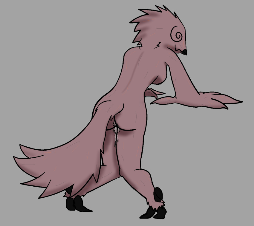 anthro ass avian bent_over bird bodily_fluids breasts cum cum_drip dizzy dripping female genital_fluids hi_res leaning luminouslumi potoo presenting presenting_hindquarters side_boob solo weak_knees winged_arms wings