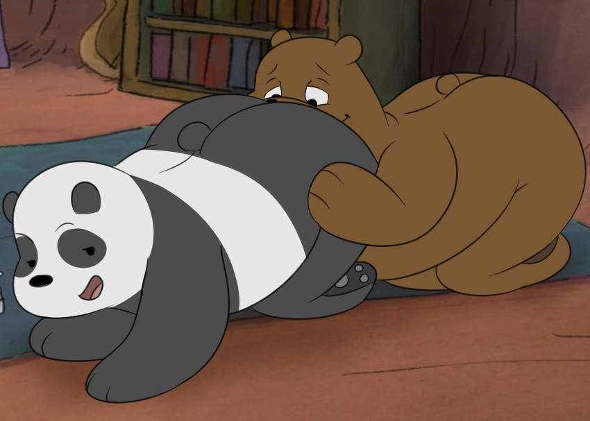 all_fours anal anthro ass bear big_butt brown_bear camp14 cartoon_network chubby_anthro chubby_male duo giant_panda grizzly_(wbb) grizzly_bear hi_res looking_back male male/male mammal oral panda_(wbb) rimming sex smug ursine we_bare_bears