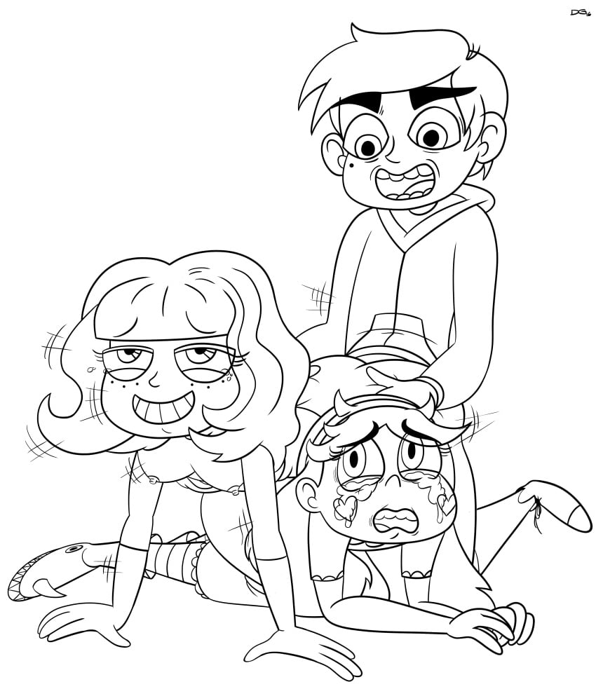 ass ass_grab breasts couple_sex crying crying_with_eyes_open cuckquean dg incogneato jackie_lynn_thomas line_art long_hair marco_diaz naughty_smile nipples sex_from_behind short_hair smile star_butterfly star_vs_the_forces_of_evil white_background