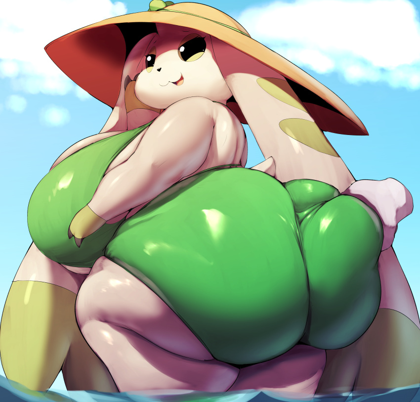 1girls anthrofied ass_grab beach beach_background big_ass big_breasts big_butt bubble_butt chubby digimon disembodied_hand fat_ass female grabbing_ass huge_breasts long_ears rule_63 sunhat swimsuit swimwear terriermon thick_ass thick_thighs trinity-fate62 two_tone_body wide_hips