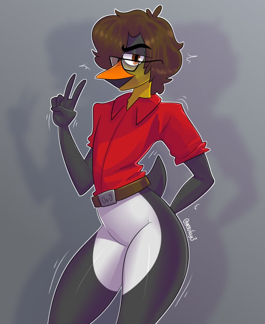 anthro avian avian_humanoid belt bird brown_eyes brown_hair furry furry_only glasses male male_only no_pants original_character penguin skinny_male yerolay yerolay_(character)