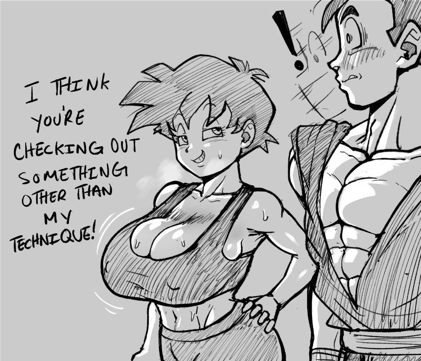 big_breasts dragon_ball monochrome pseudocel son_gohan tight_clothing tomboy videl