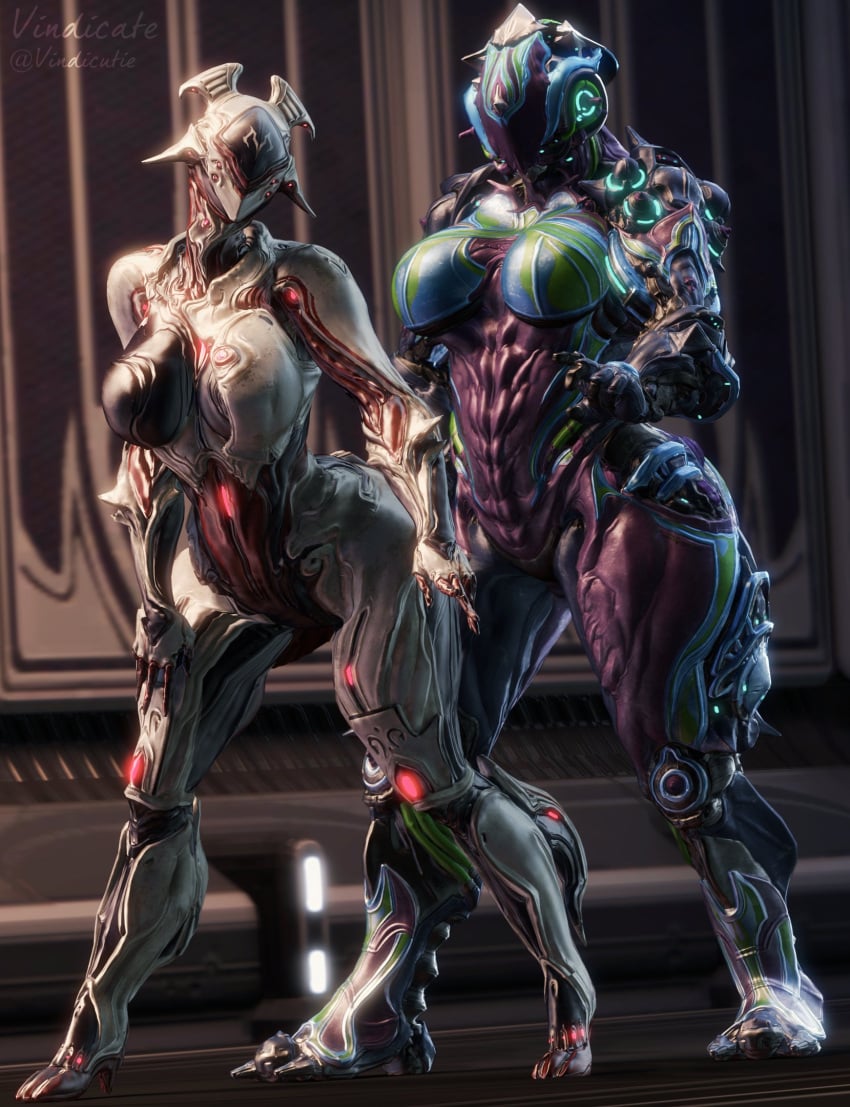 2girls 3d 3d_(artwork) abs ass breasts child_bearing_hips garuda_(warframe) hildryn_(warframe) hips large_ass large_breasts muscular_female thick_thighs thighs thunder_thighs vindicate warframe wide_hips