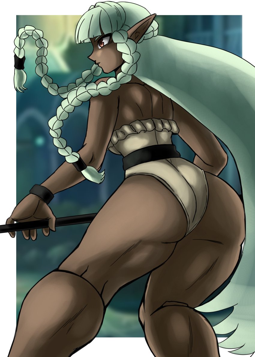 1female 1girl 1girls 2024 2d 2d_(artwork) ass back_view big_ass big_thighs braid braided_hair brown_eyes charge_sol dark-skinned_female dark_body dark_elf dark_skin elf elf_ears elf_female elf_girl female female_only fit fit_female green_hair highres hime_cut hot_body huge_ass leotard long_hair long_hair_female muscular_female muscular_legs muscular_thighs nice_ass revealing_clothes rosalinde_(unicorn_overlord) sketch skimpy small_breasts solo solo_female strapless tagme thick thick_ass thick_legs thick_thighs unicorn_overlord vanillaware very_long_hair white_leotard