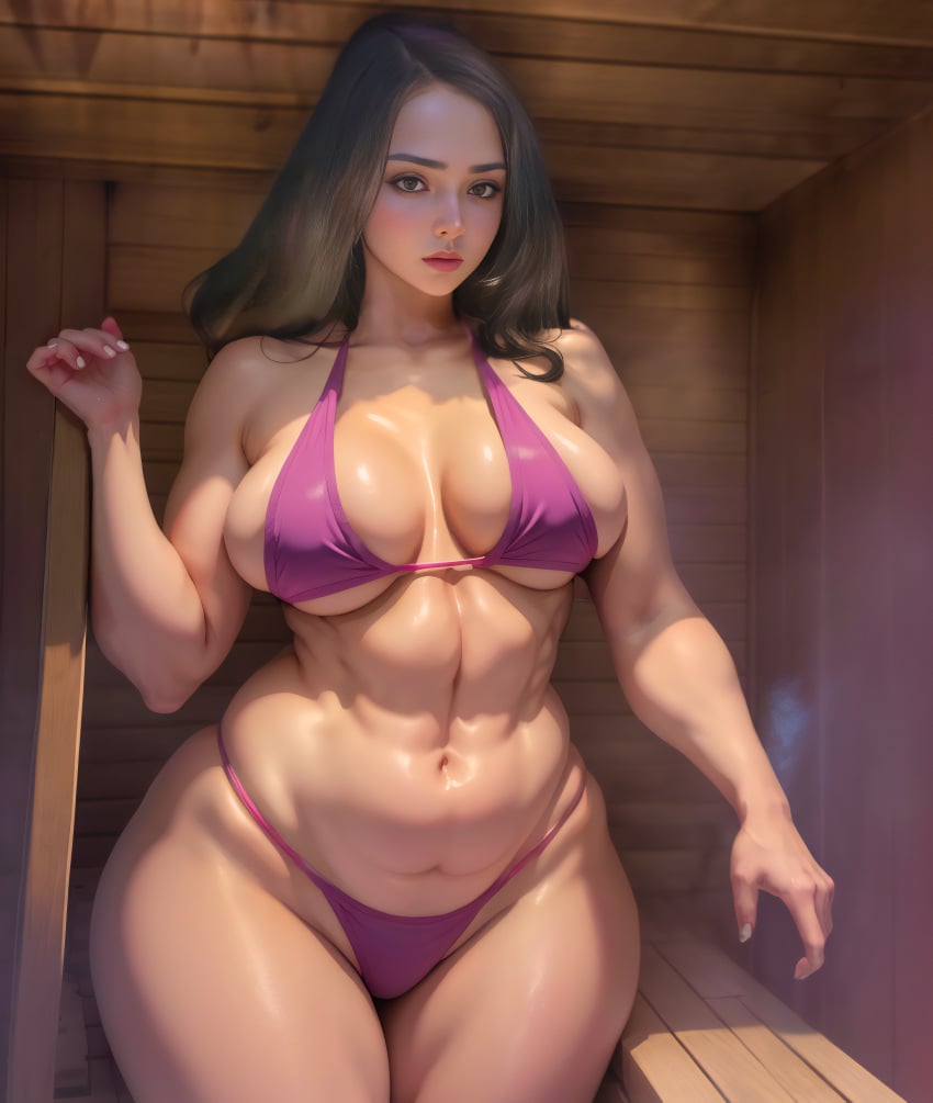 ai_generated big_breasts bikini breasts brown_hair eternalamy huge_breasts lingerie sauna sharishaxd streamer thick_thighs thighs twitch.tv wide_hips