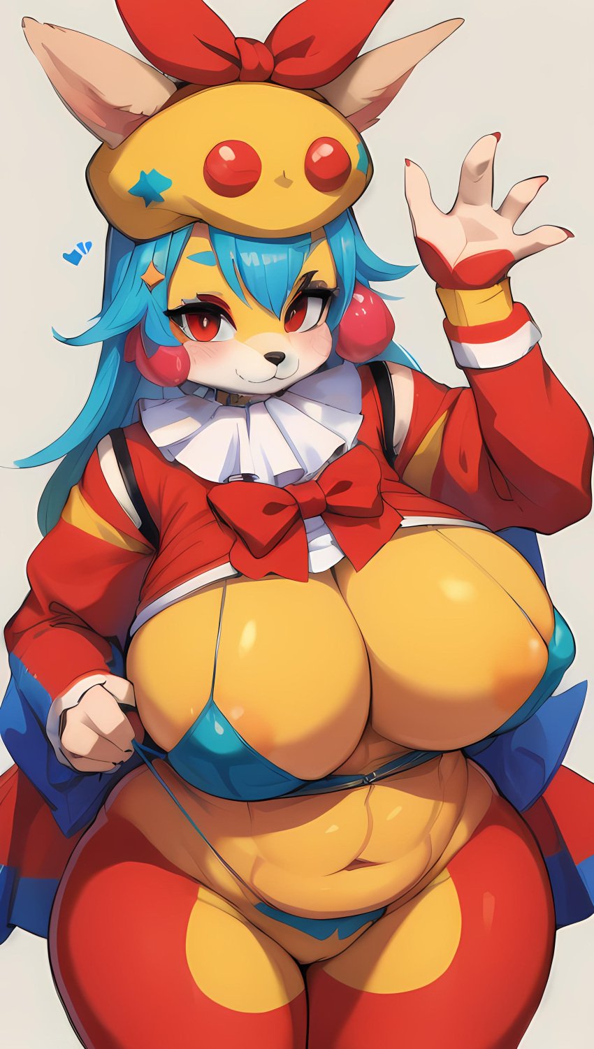 ai_generated anthro awokose big_breasts big_hips big_thighs clown clown_girl clown_makeup funny furry furry_breasts furry_female huge_breasts huge_hips huge_thighs stable_diffusion thick thick_thighs venus_body