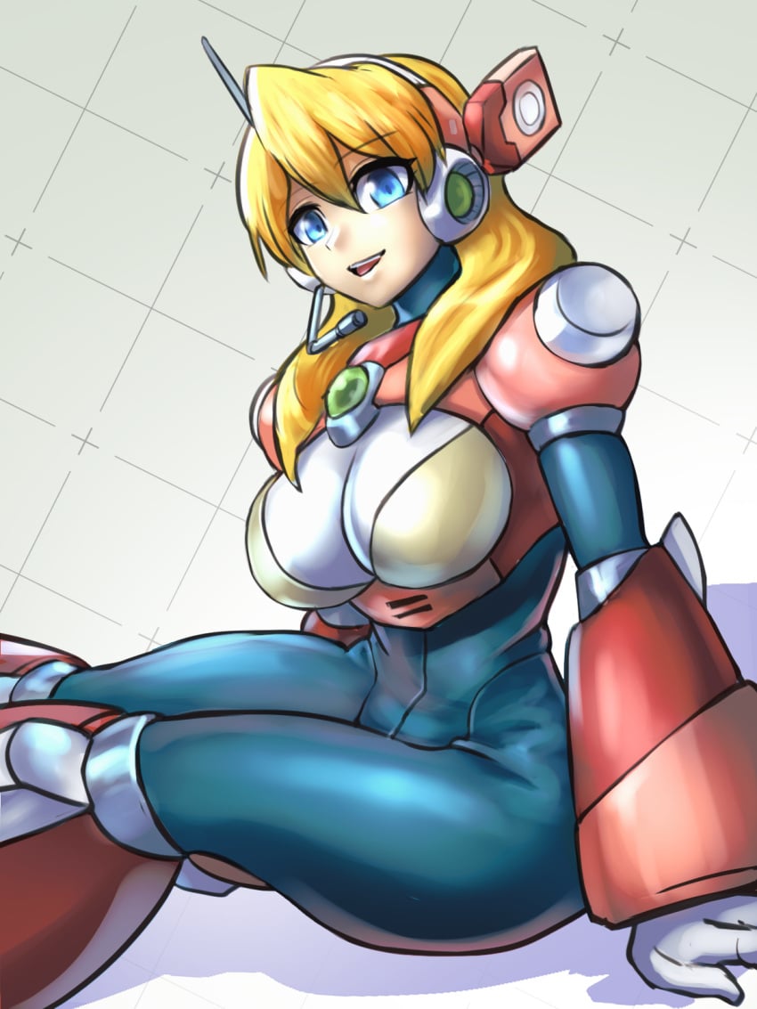 alia android blonde_hair bodysuit breasts dgrp mega_man mega_man_x robot robot_girl sitting thick_thighs thighs