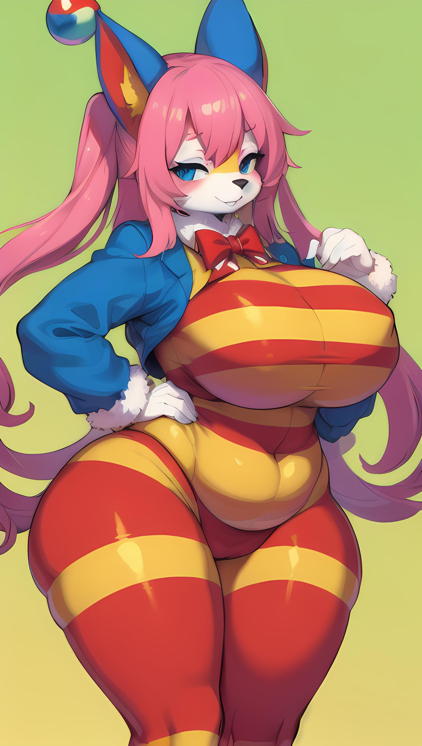 ai_generated anthro awokose big_breasts big_hips big_thighs clown clown_girl clown_makeup funny furry furry_breasts furry_female huge_breasts huge_hips huge_thighs stable_diffusion thick thick_thighs venus_body