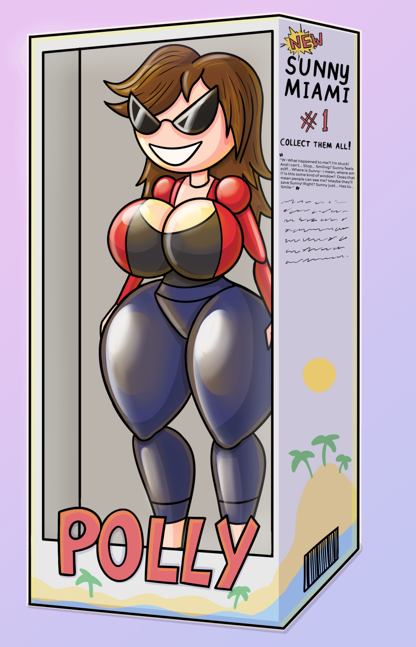 boxed dollification english_text female huge_ass huge_breasts knick_knack magicwritings morgan_(morgypietfs) smile sunglasses sunnification text thick_lips thick_thighs transformation wide_hips