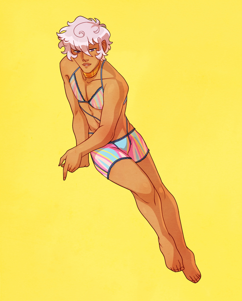 asra_alnazar bastart13 lingerie lingerie_only male_lingerie purple_eyes silver_hair smile smiling smiling_at_viewer the_arcana the_arcana_game white_hair