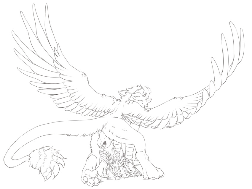 anal anal_sex avian balls bird cum eagle feline feral furry grave_gryphon gryphon jaguar male mammal penetration plain_background presenting raven_(bird) size_difference sketch valderic_blackstag white_background wings yaoi