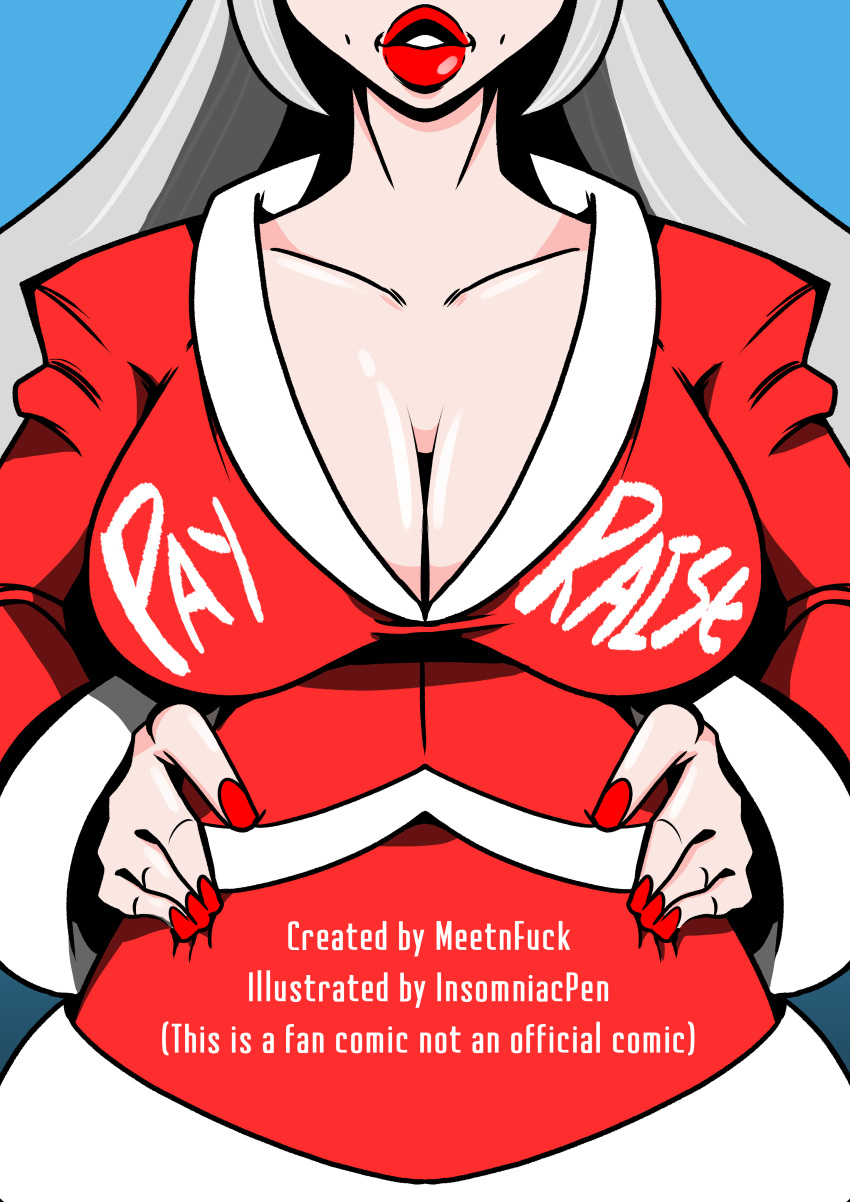 big_breasts breasts cleavage comic curvy curvy_female curvy_figure female gilf hand_on_hip insomniacpen large_breasts meet_'n'_fuck_games meet_and_fuck milf mrs._claus red_lipstick red_nails