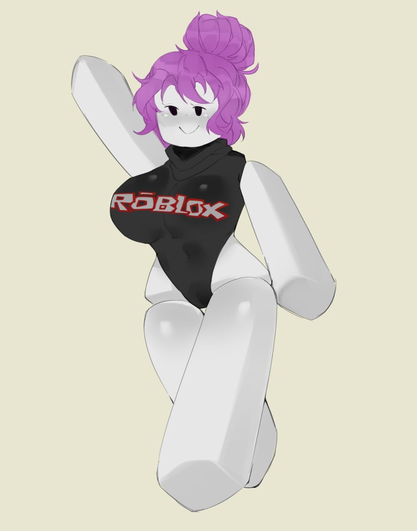 1girls 2d artstyle_imitation big_breasts black_clothing black_eyes blocky_body blush breasts female guest_(roblox) lavender_hair mob_face pink_hair purple_hair roblox robloxian sleepymicrowave smirk soft_shading visible_pussy wamudraws white_body