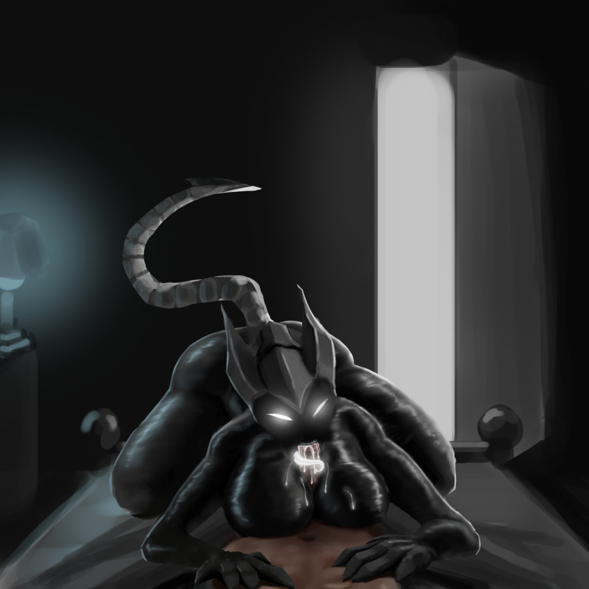 1boy 1boy1girl 1girls black_body blowjob boobjob breasts crouching crouching_female cum cum_in_mouth cum_inside cum_on_body cum_on_breasts dark_skin deepthroat digital_media_(artwork) digital_painting_(artwork) fellatio femdom gentle_femdom glowing_eyes glowing_tongue huge_ass huge_breasts large_ass large_breasts larger_female nightmare_waifu paizuri pooflin self_upload sleep_paralysis_demon sleep_sex tail thick_thighs