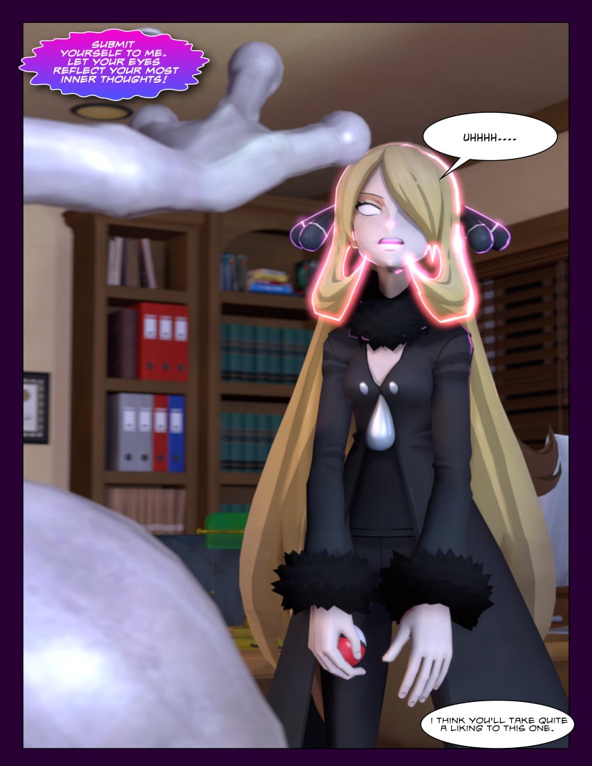 3d blank_expression blank_eyes blank_stare blonde_hair comic cynthia_(pokemon) defeated defeated_heroine female garchomp giovanni_(pokemon) hypnosis mewtwo mind_control open_mouth pokemon pokemon_(species) sladernader team_rocket