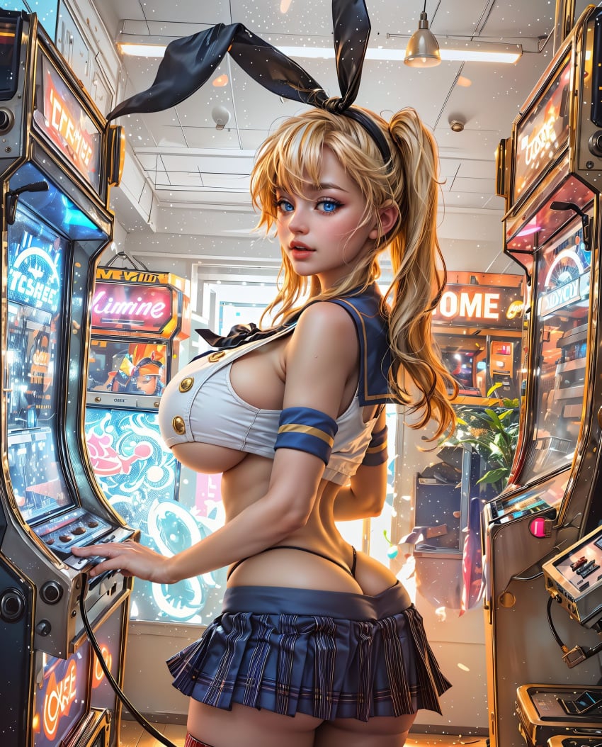 1girls ai_generated ai_hotties bimbo bimbo_body bimbo_lips blonde_hair bunny_ears curvy_body curvy_female curvy_figure female_focus female_only huge_breasts long_hair sideboob stable_diffusion thong_above_skirt voluptuous voluptuous_female