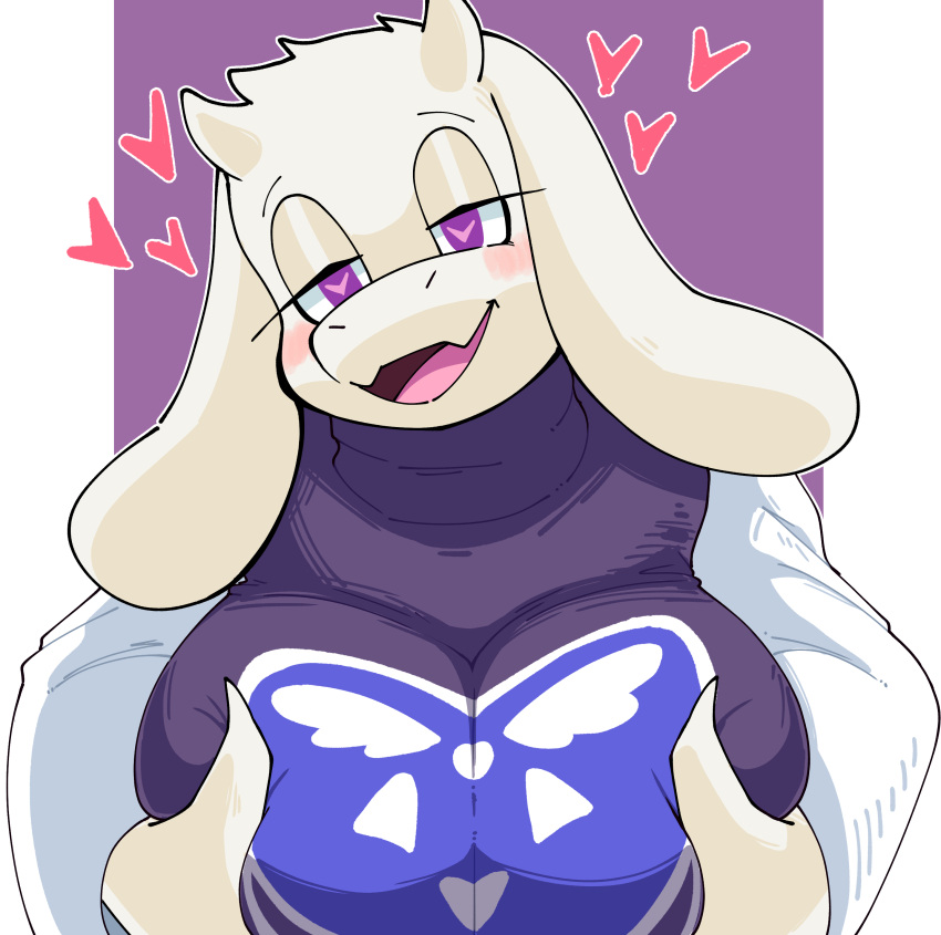 1girls 2d 2d_(artwork) 2d_artwork big_breasts blush breast_grab breasts color female female_only furry furry_only goat heart heart-shaped_pupils horns milf srmoka tagme toriel undertale undertale_(series)