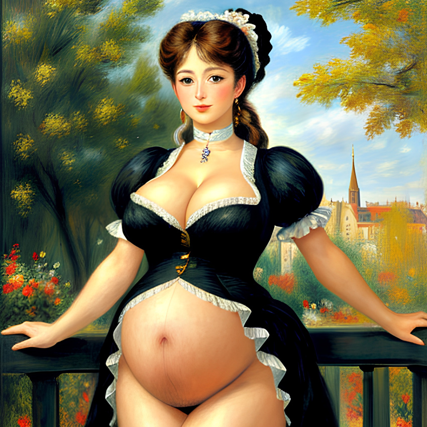 ai_generated busty cleavage dress female female_focus female_only french_maid large_breasts pregnant pregnant_belly pregnant_female tagme