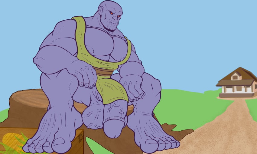 5_toes big_balls big_feet big_muscles big_pecs big_penis farm humanoid_feet male_only marvel nails nipples skimpy thanos timreet veiny_penis