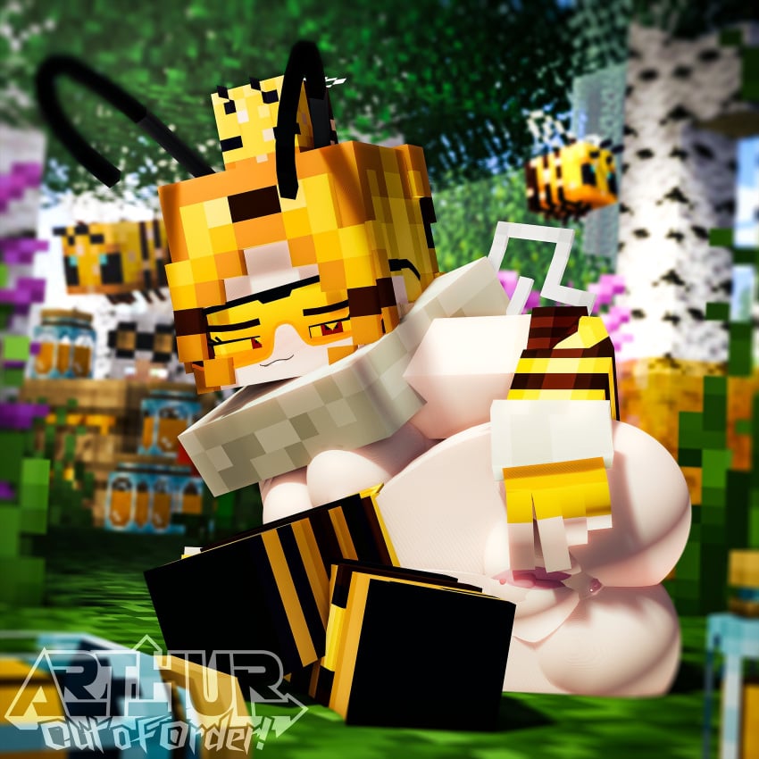 1:1 1girls 3d anus armwear arthur32 bee bee_(minecraft) bee_girl bee_humanoid big_ass blonde_hair boots clothing commission female forest glasses heart_eyes honey honeycomb horny_female inviting_to_sex looking_at_viewer looking_back mabel_bee_(arthur32) microsoft mine-imator minecraft mojang nude_female outside smile spread_pussy stockings tagme wet_pussy xbox_game_studios