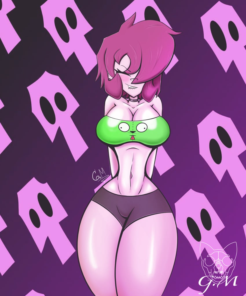 1girls ass big_ass big_boons big_breasts big_butt big_thighs big_tits blush blushed boobs breasts butt closed_eyes clothes collar female flush flushed gatojack3 gaz_membrane gir_(invader_zim) invader_zim nickelodeon only_female purple_hair tits