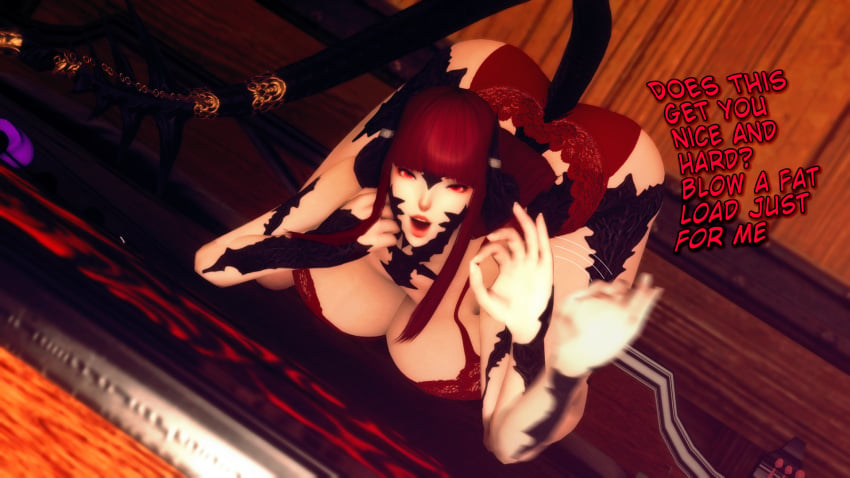 alice_mori ass_up au_ra final_fantasy final_fantasy_xiv huge_ass huge_breasts lingerie necrosisxiii pubic_hair red_eyes red_hair scales tagme tail text