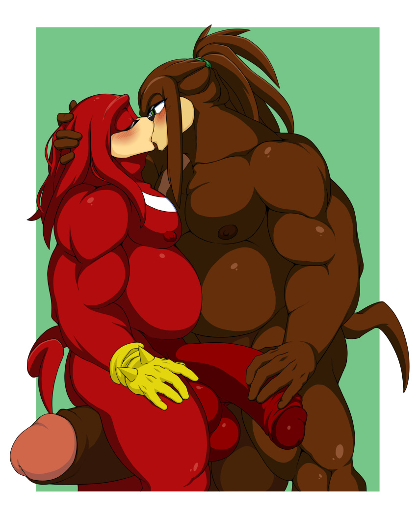 absurd_res anthro balls big_balls big_penis blush duo fan_character gay genitals handjob hi_res huge_balls huge_cock hyper hyper_balls hyper_genitalia hyper_penis kissing knuckles_the_echidna male male/male male_only musclegut muscular muscular_male nipples nude penile penis sega sex sonic_(series) sonic_the_hedgehog_(series) tailverknk yaoi