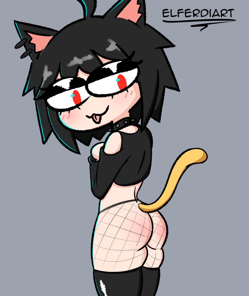 black_hair elferdiart elferdiartnsfw female goth neco-arc neko_ears red_eyes