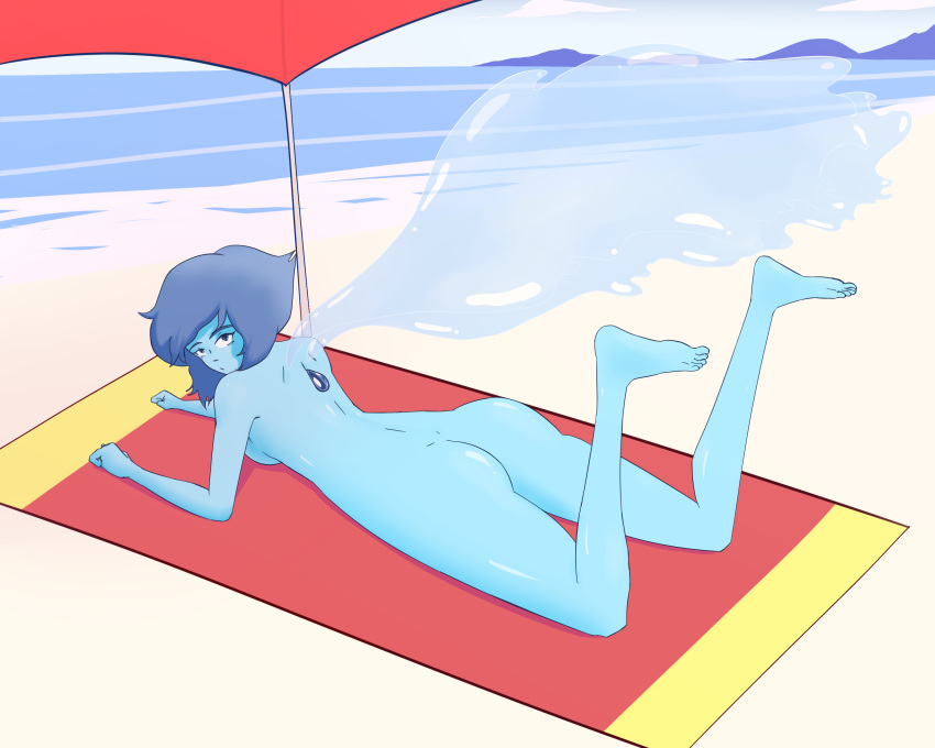 1girls ass beach blue_body blue_eyes blue_hair breasts cartoon_network completely_nude completely_nude_female emotionless feet female female_only full_body gem_(species) lapis_lazuli_(gem) lapis_lazuli_(steven_universe) naked naked_female nude nude_female sand snowwwy_(artist) solo solo_female steven_universe towel water water_wings wings