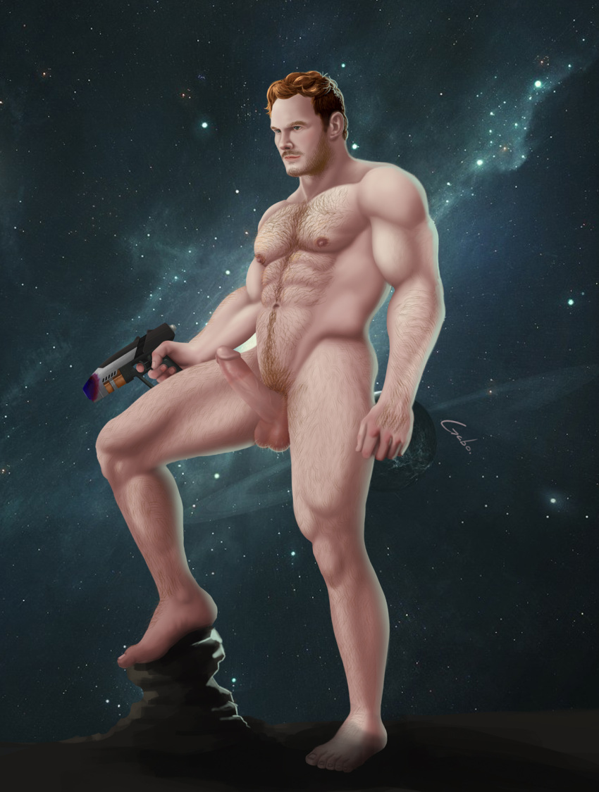 1boy abs bara beard biceps big_balls big_bulge big_penis boots bulge chris_pratt circumcised clothing completely_nude erection facial_hair gabo_artist gay guardians_of_the_galaxy hairy hairy_arms hairy_chest hard_on hi_res highres male male_focus male_only male_pubic_hair marvel marvel_cinematic_universe muscles muscular muscular_arms muscular_legs muscular_male muscular_thighs nipples nude penis peter_quill solo solo_male starlord vein veiny_penis weapon