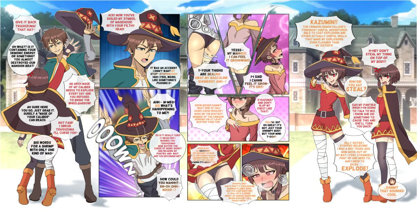 2020 brainwashing english_text erasethismail flat_chest gender_transformation genderswap genderswap_(mtf) identity_death kono_subarashii_sekai_ni_shukufuku_wo! male_to_female megumin mtf_transformation panels rule_63 satou_kazuma short_hair small_breasts transformation transformation_sequence twinning