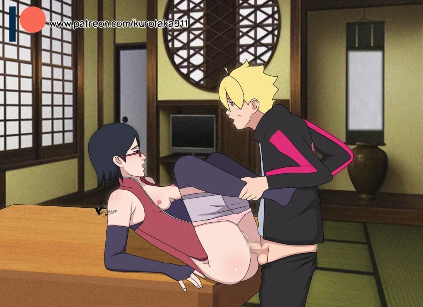 agung911 ass boruto:_naruto_next_generations breasts breasts_out clothed clothed_sex clothing functionally_nude holding_legs naruto naruto_(series) nipples on_table panties panties_around_leg pussy sarada_uchiha sex straight uchiha_sarada uzumaki_boruto vaginal_penetration vaginal_penetration