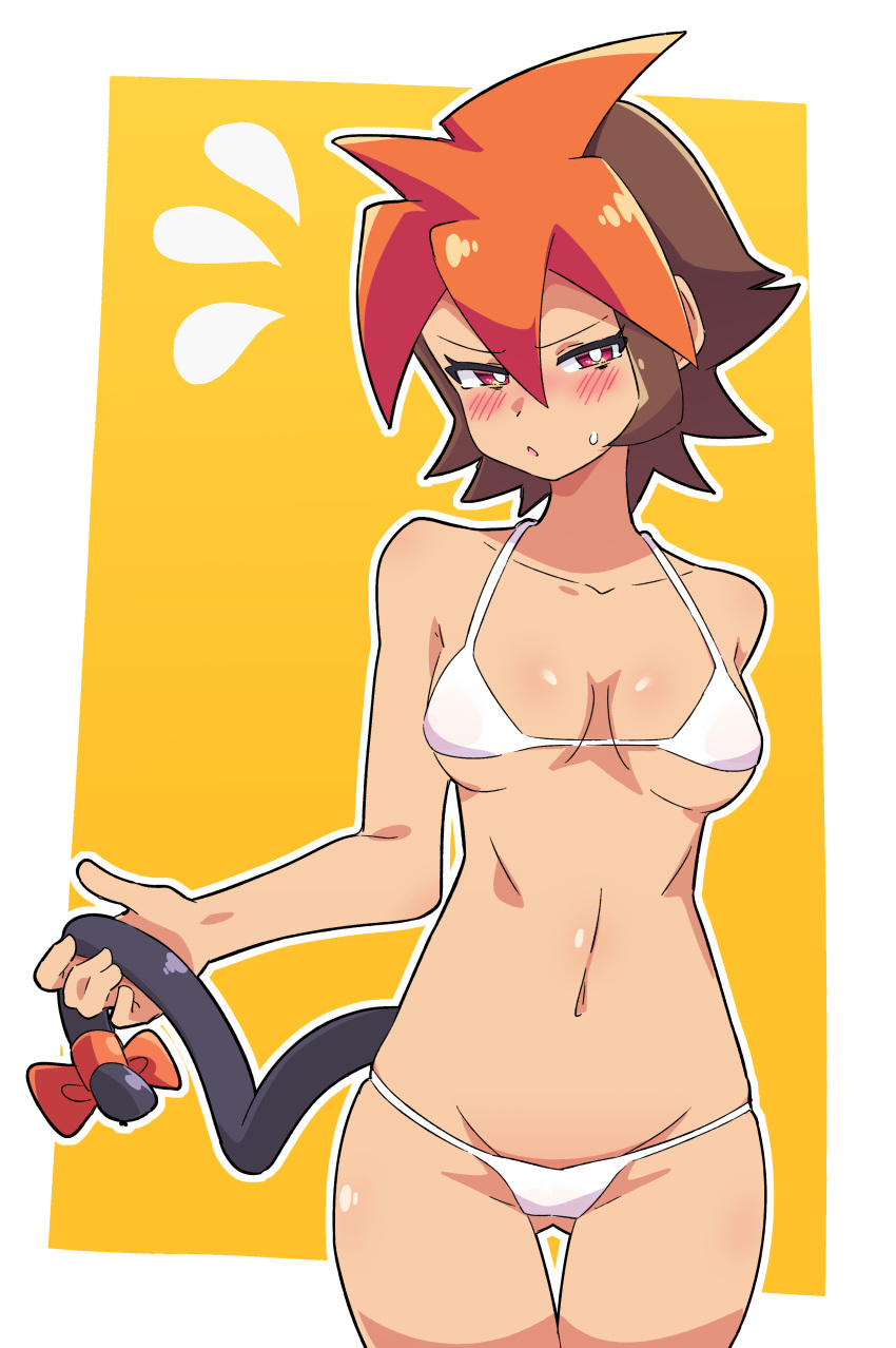 1girls atlas_(megaman) bikini breasts buzzlyears cat_tail mega_man mega_man_zx_advent navel underboob