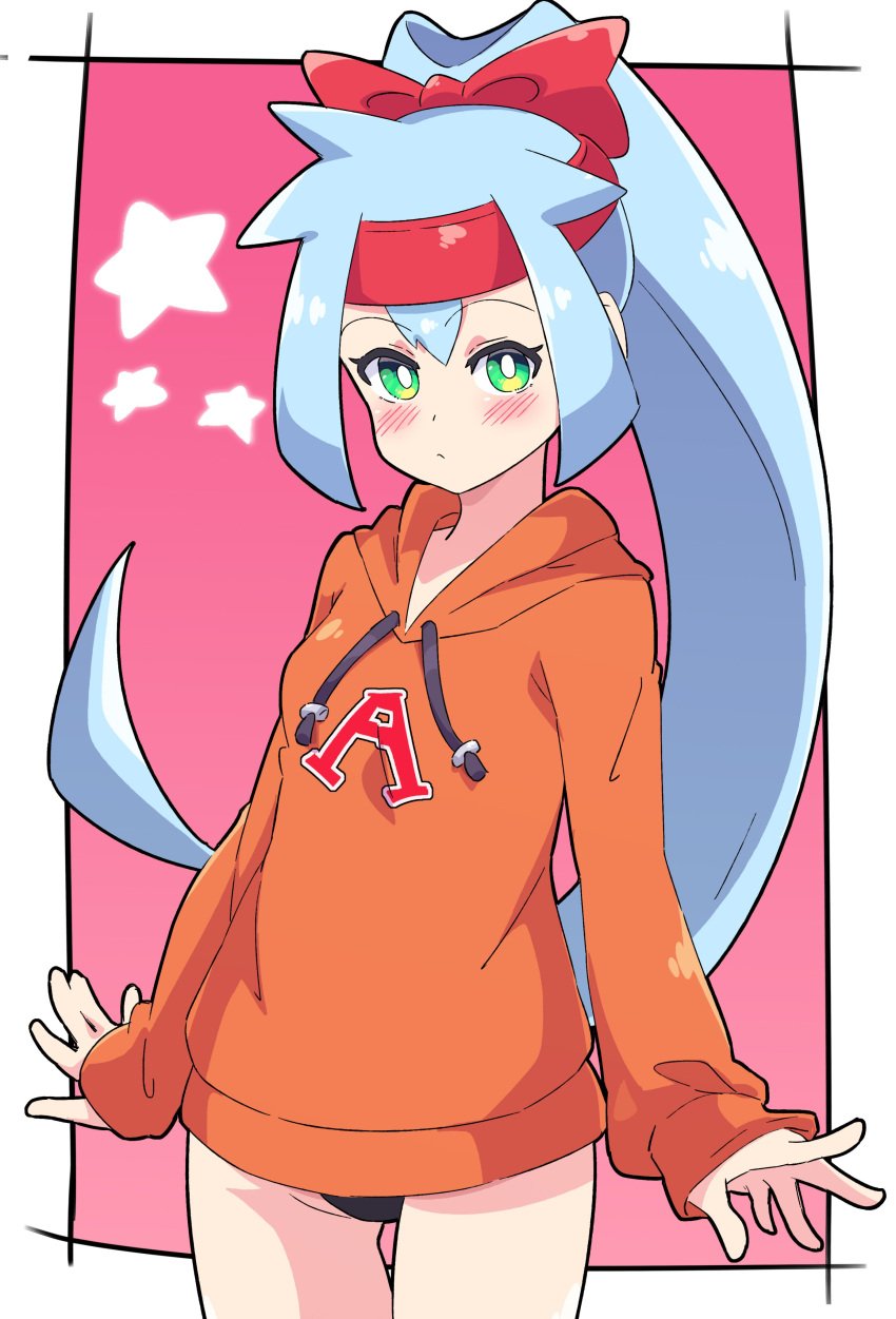 1girls ashe_(megaman_zx) blush buzzlyears hoodie mega_man mega_man_zx_advent panties