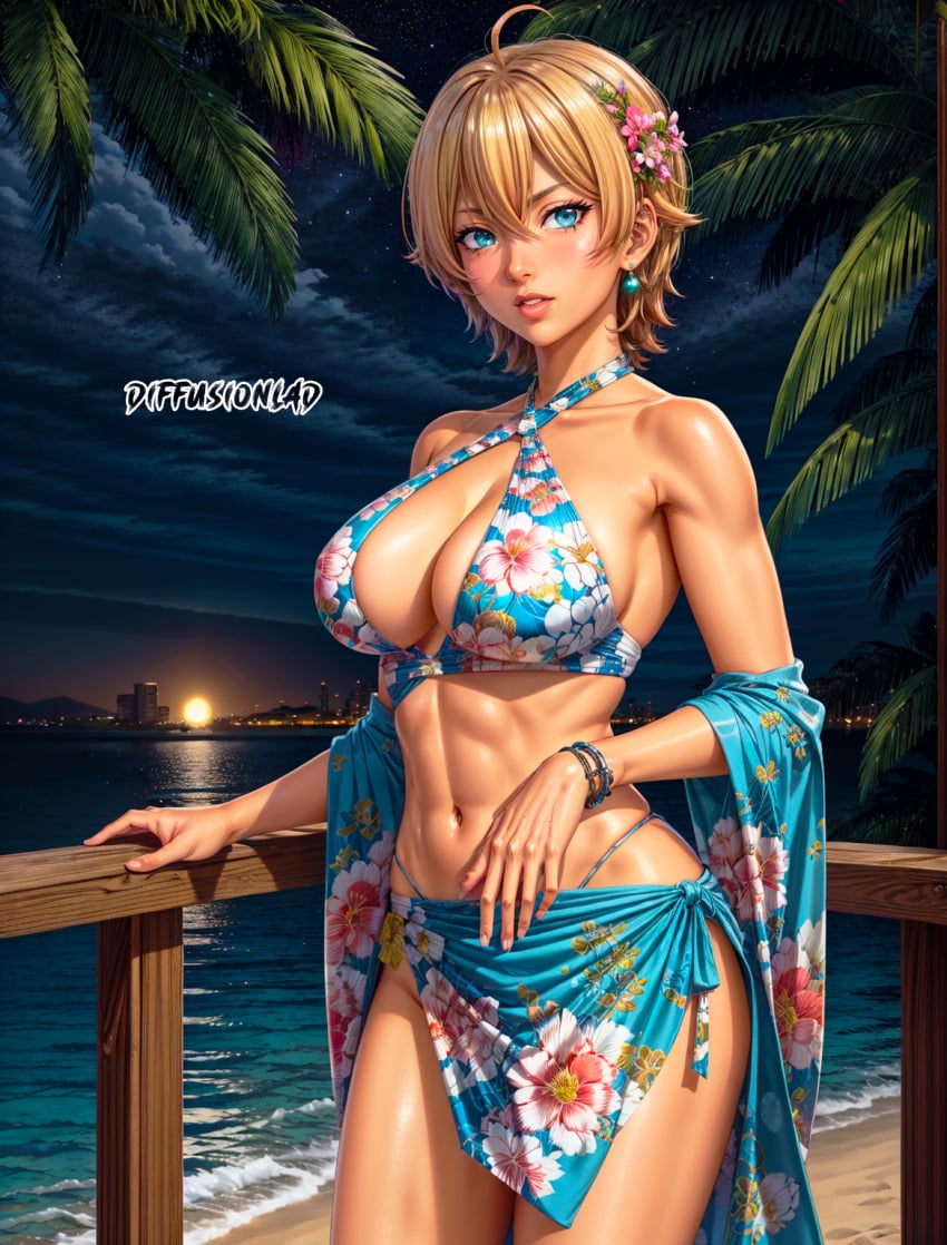 abs ai_generated big_breasts blonde_hair breasts diffusionlad female female_focus female_only huge_breasts mito_ikumi shokugeki_no_souma short_hair stable_diffusion swimming_pool thick_thighs voluptuous voluptuous_female