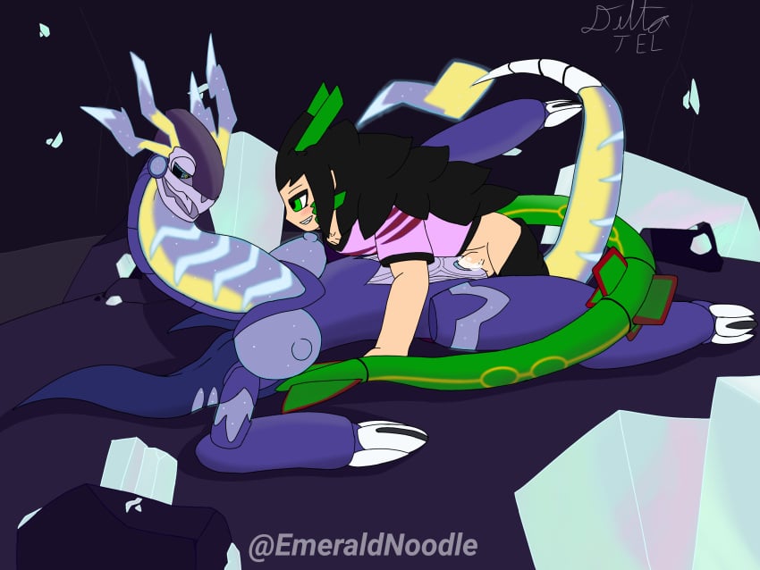 anthro breasts delta_kazarashi deltatel dragon duo female future_pokemon generation_3_pokemon generation_9_pokemon genitals hi_res human humanoid hybrid legendary_pokemon male male/female mammal miraidon nintendo paradox_pokemon penis pokemon pokemon_(species) rayquaza vaginal_penetration